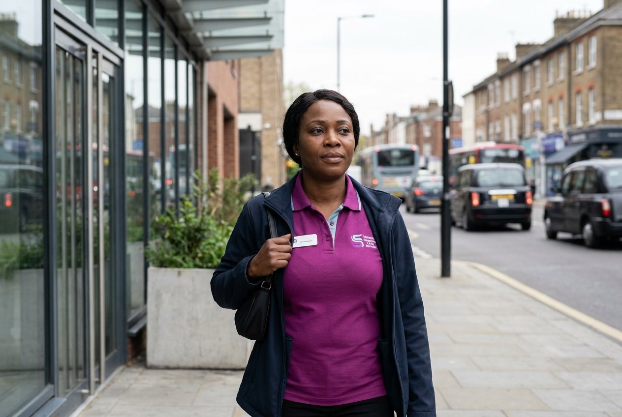 Safeside carer leaving the Barking office to begin home care visits across East London